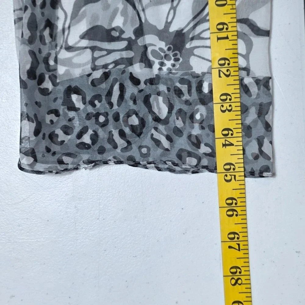 Noxiya Silk Scarf Gray Leopard Floral Print Sheer OS Luxury, Wrap, Lightweight